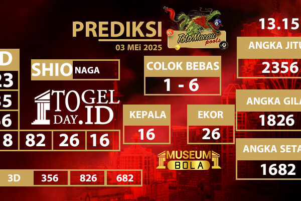 Museumbola – Prediksi Toto Macau Sabtu, 03 Mei 2025 13.00 Museumbola